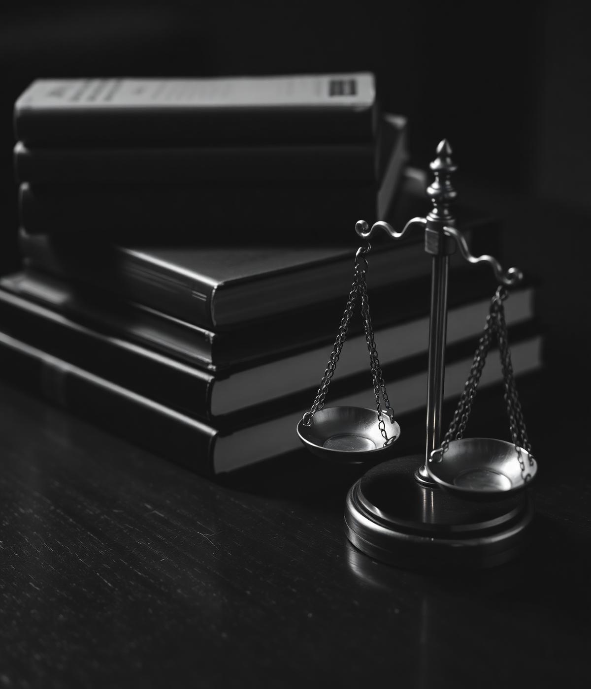 Livros jurídicos e balança da justiça